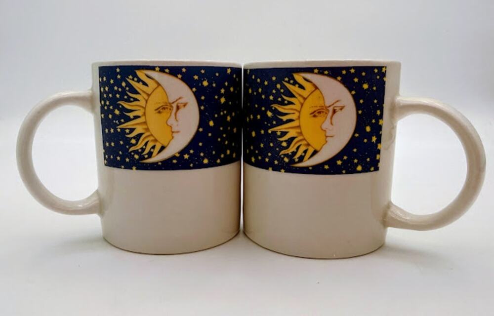 Casual Settings Celestial Sun Moon Stars Mug Stoneware Blue 3.75"